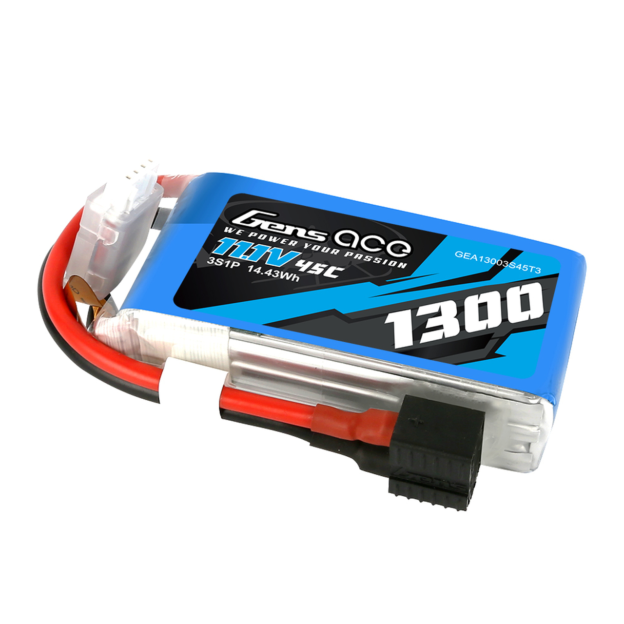 Gens ace 11.1V 45C 3S 1300mAh Lipo Battery Pack with EC3 and Deans adapter for Xmaxx 8S Car