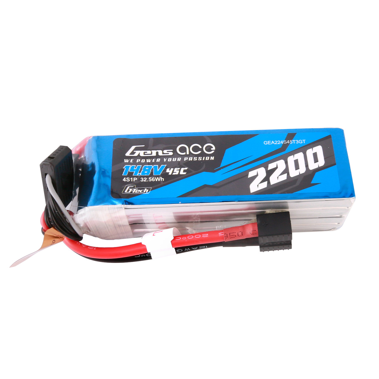Gens ace G-Tech 2200mAh 45C 14.8V 4S1P Lipo Battery Pack with EC3 and Deans adapter