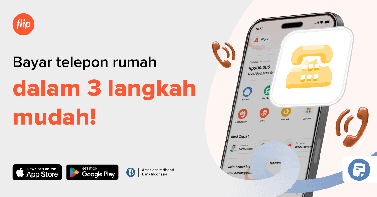 Bayar tagihan telepon Telkom di Flip