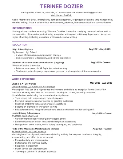 Terinee Dozier CV cover