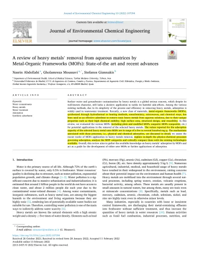 A Review of Heavy Metals Removal from Aqueous Matrices by… cover