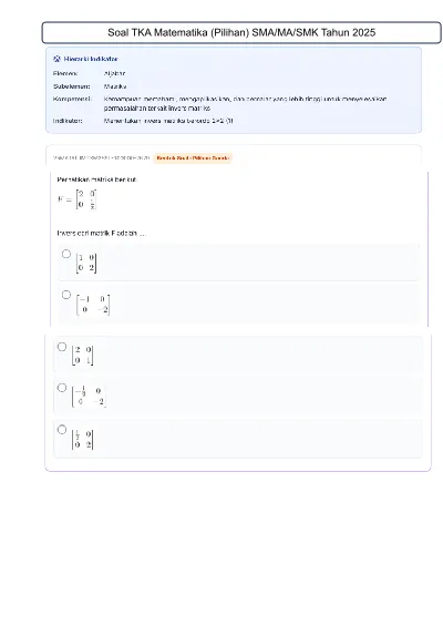 SOAL TKA Matematika SMA 2025 Tingkat Lanjut cover
