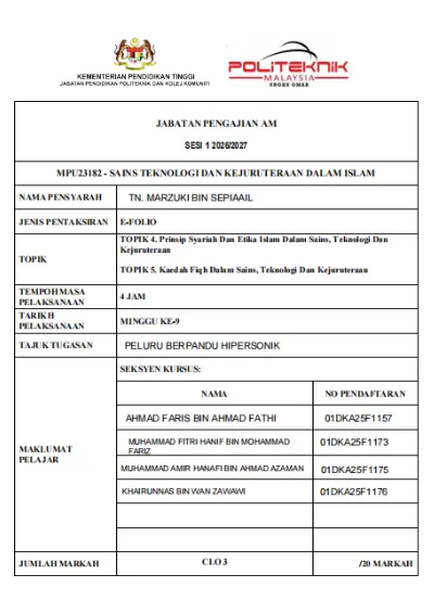 PELURU BERPANDU HIPERSONIK Teknologi Pertahanan Strategik Menurut Perspektif Islam 1.0 PENGENALAN TEKNOLOGIINDUSTRI PELURU BERPANDU HIPERSONIK Peluru berpandu hipersonik (hypersonic missile) merup (2) cover