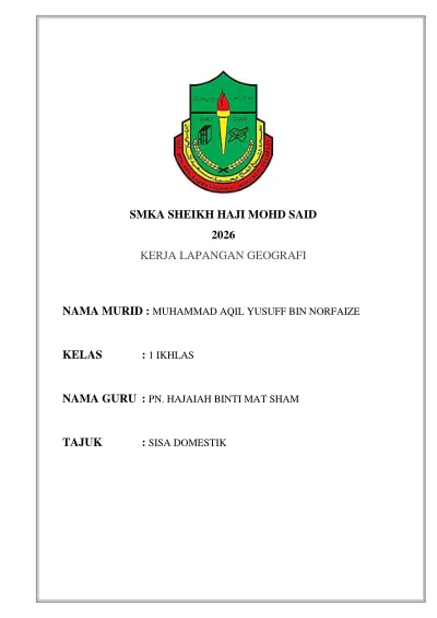 Kerja Lapangan Geografi: Sisa Domestik di Taman Tasik Jaya 2 cover