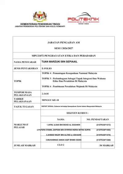 Defisit Sosial: Cabaran terhadap Kesepaduan Sosial dalam Masyarakat… cover