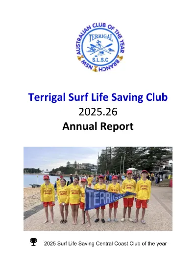 Terrigal Surf Life Saving Club 2025.26 Annual Report cover