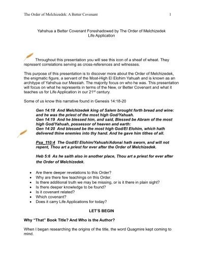 Presentation The Order of Melchizedek.A Better Covenant cover
