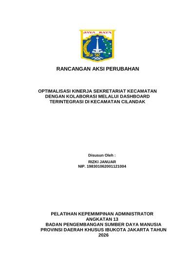 Rancangan Aksi Perubahan Optimalisasi Kinerja Sekretariat Kecamatan… cover
