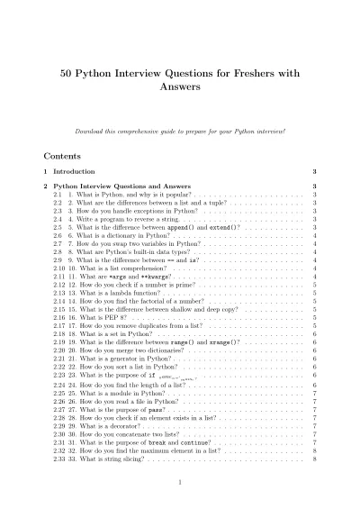 50 Python Interview Questions for Freshers with Answers cover