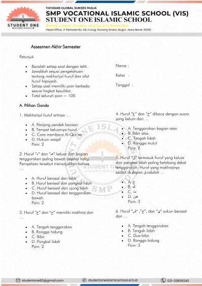 Assesmen Akhir Semester Makharijul Huruf cover