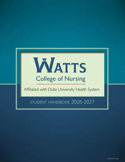 Watts College of Nursing Student Handbook 2026-2027 cover