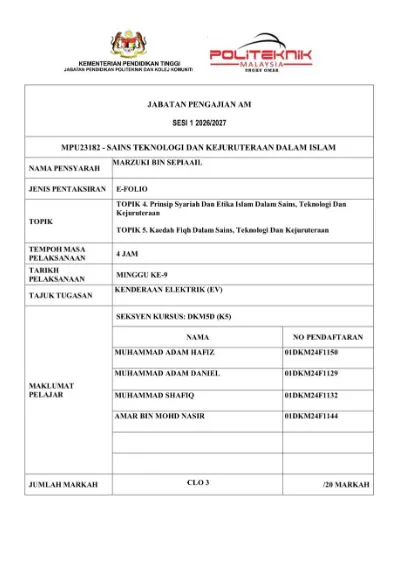 Kenderaan Elektrik (EV) dari Perspektif Syariah dan Maqasid cover