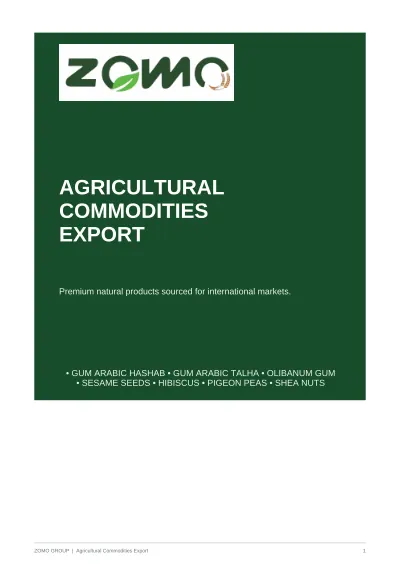 ZOMO GROUP Agricultural Commodities Export Catalog cover