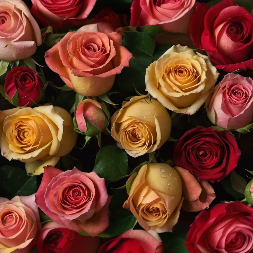 Ein Strauß mit roten und gelben Rosen