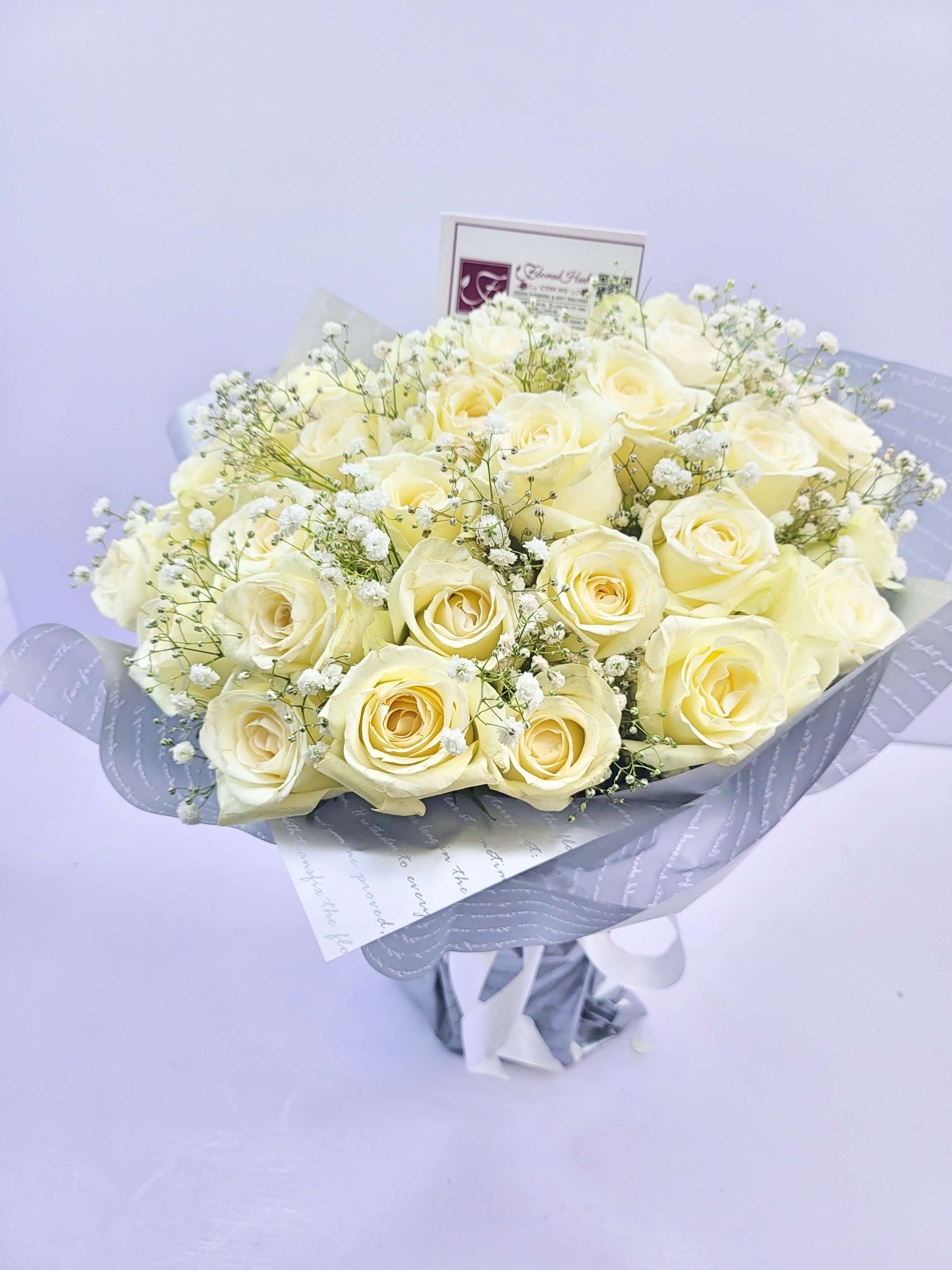 Floralhub Purity White Roses with Babys Breath 4