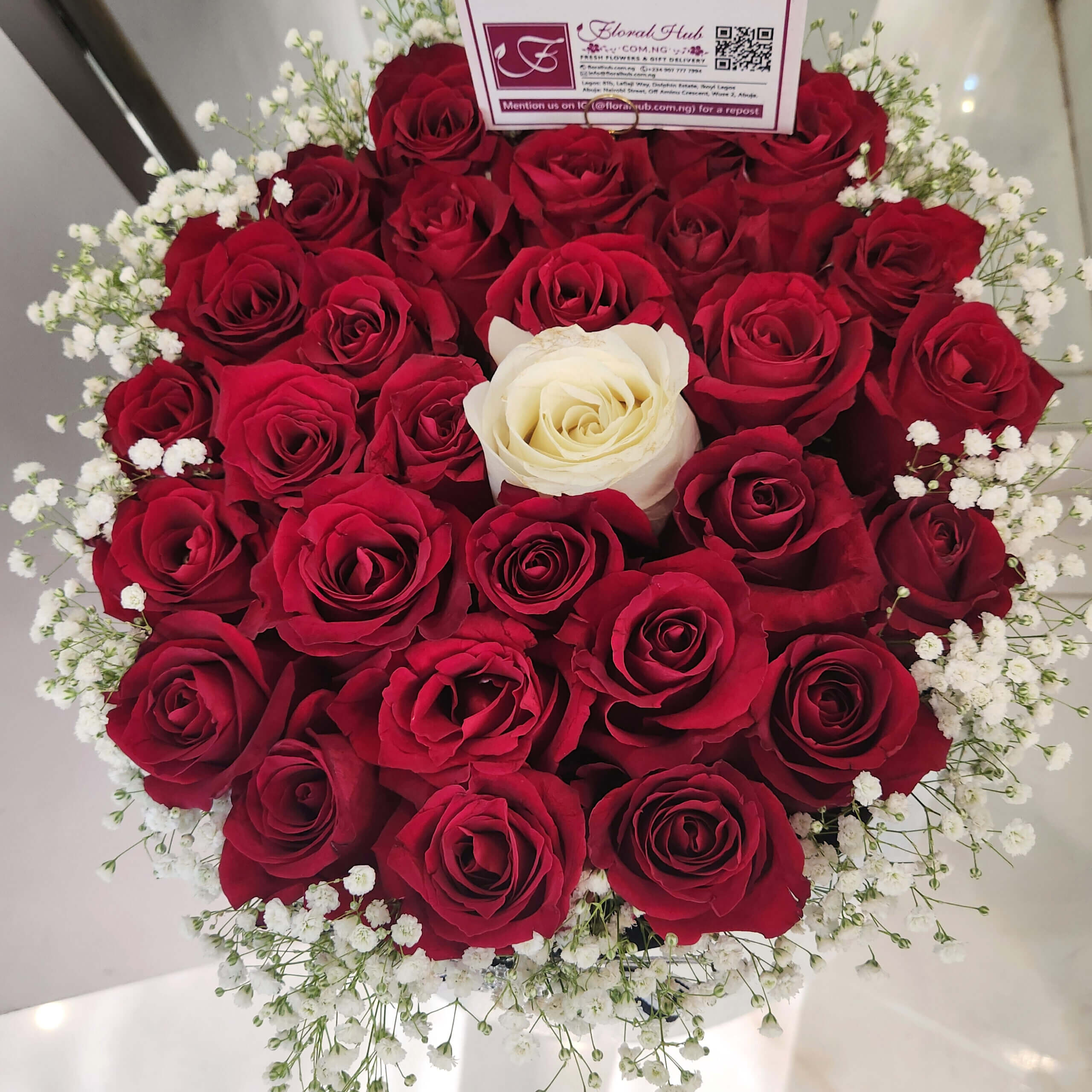 Red and White Roses and Million Stars Box Floralhub.