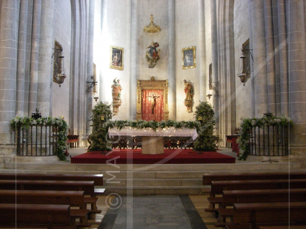 Decoración floral con columnas y guirnaldas 