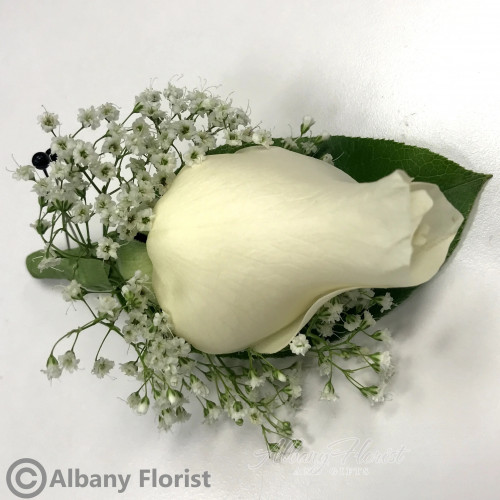 Classic White Rose Boutonniere A10