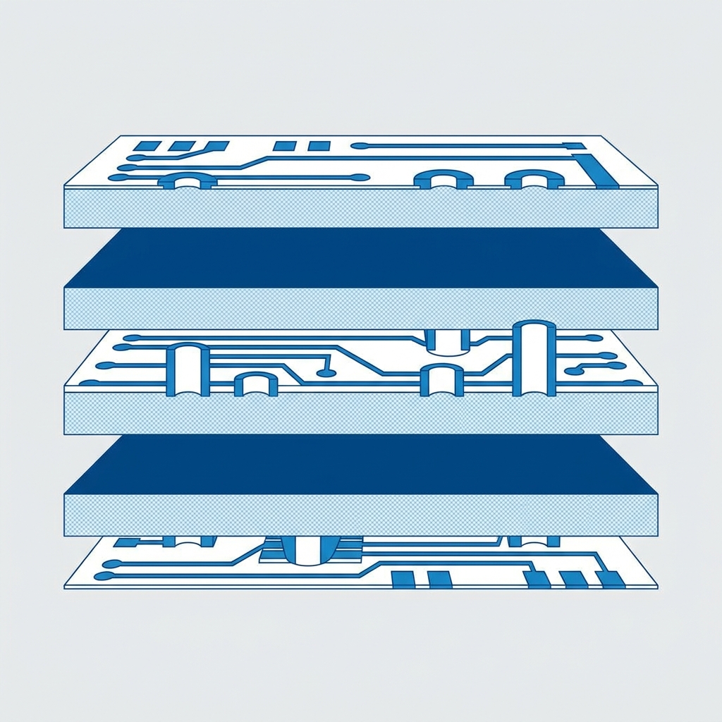 Multilayer PCB stack-up showing signal layers adjacent to ground planes