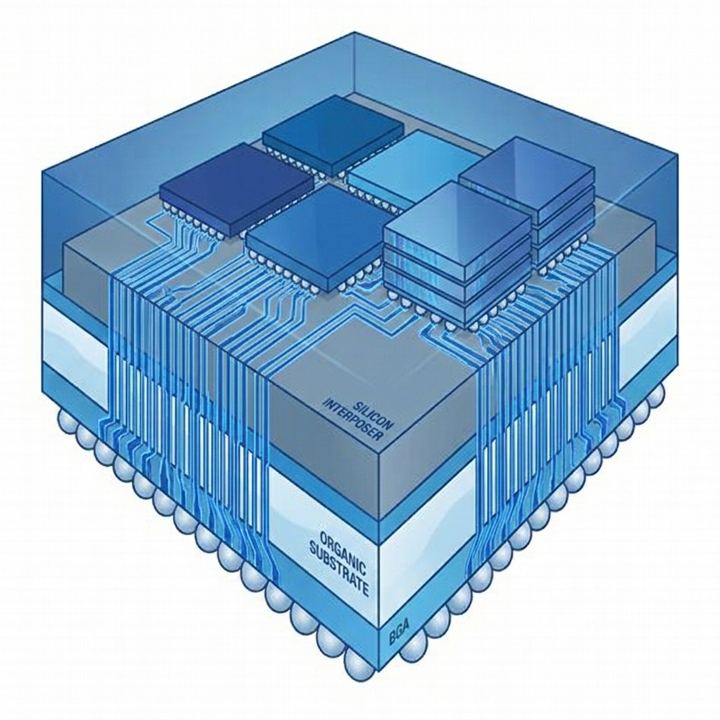 Chiplet-based 2.5D packaging architecture with interposer and HBM stacks