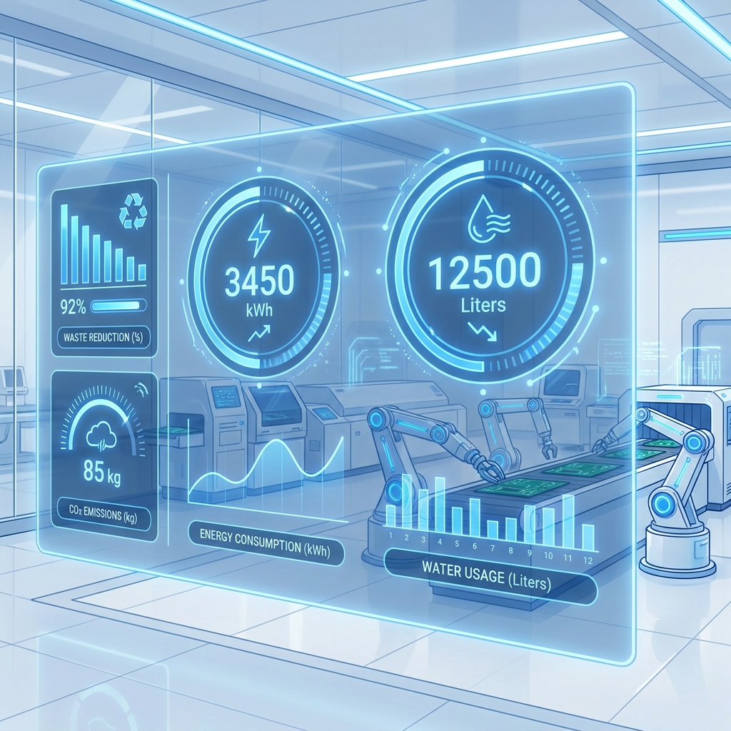 Smart factory dashboard monitoring energy and water consumption in PCB manufacturing process