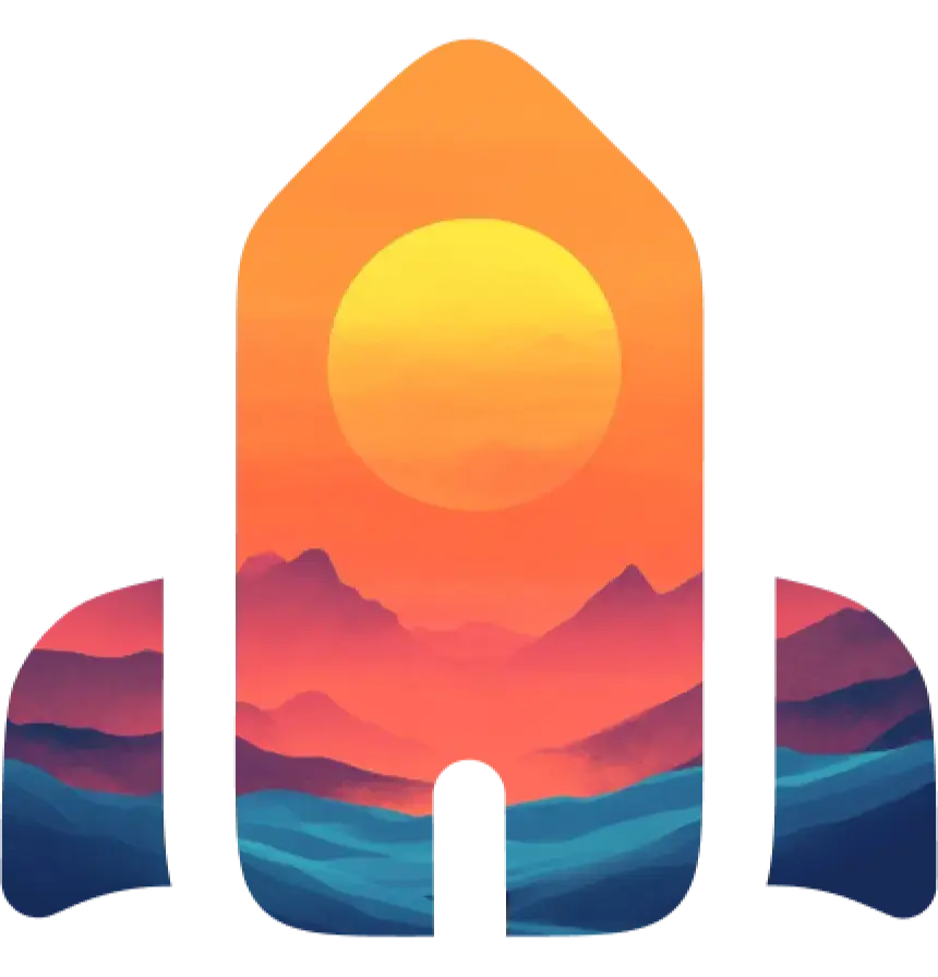 rocket with a sunset background