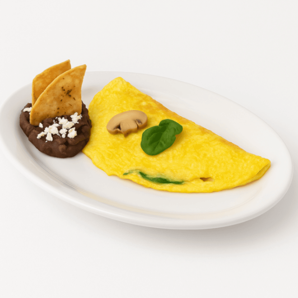 Omelette champiñon, queso y espinaca
