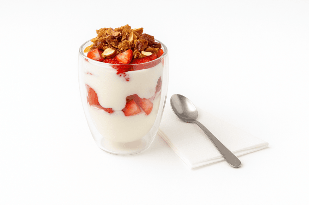 Vaso yogurth con Frutos rojos, granola y miel