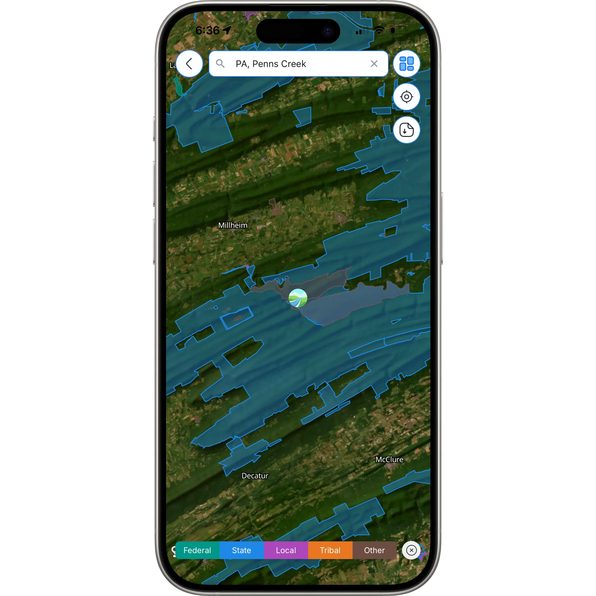 IdentaFly app with public land map