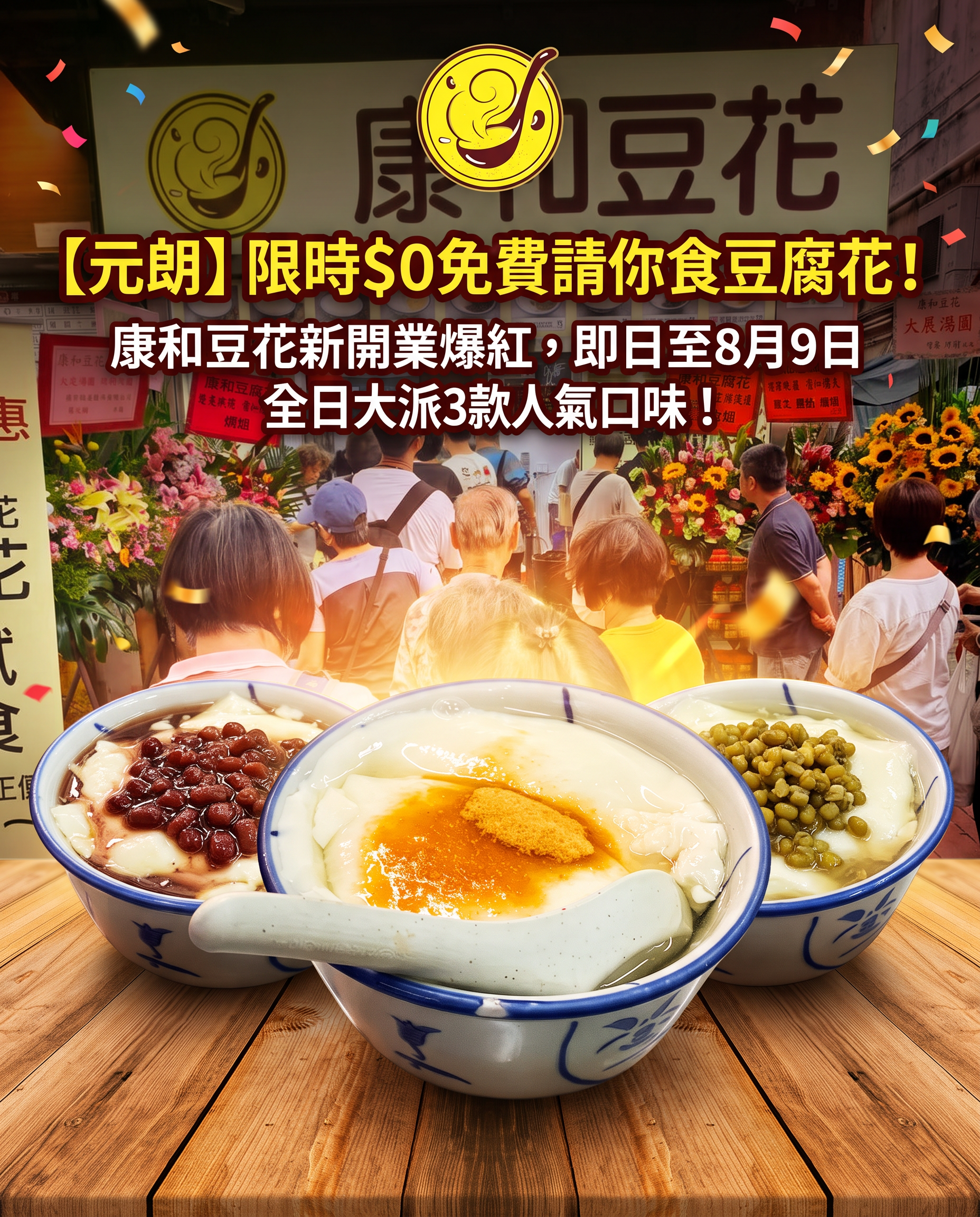 【元朗】限時$0免費請你食豆腐花！康和豆花新開業爆紅，即日至8月9日全日大派3款人氣口味！