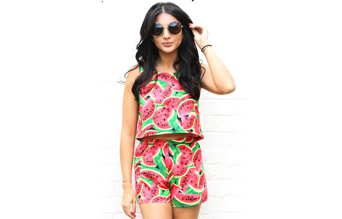 One Nation Clothing Watermelon Crop Top And Shorts