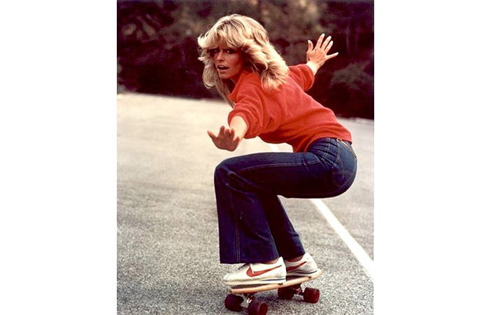 Farrah Fawcett skateboarding Pic: Stargazing.com