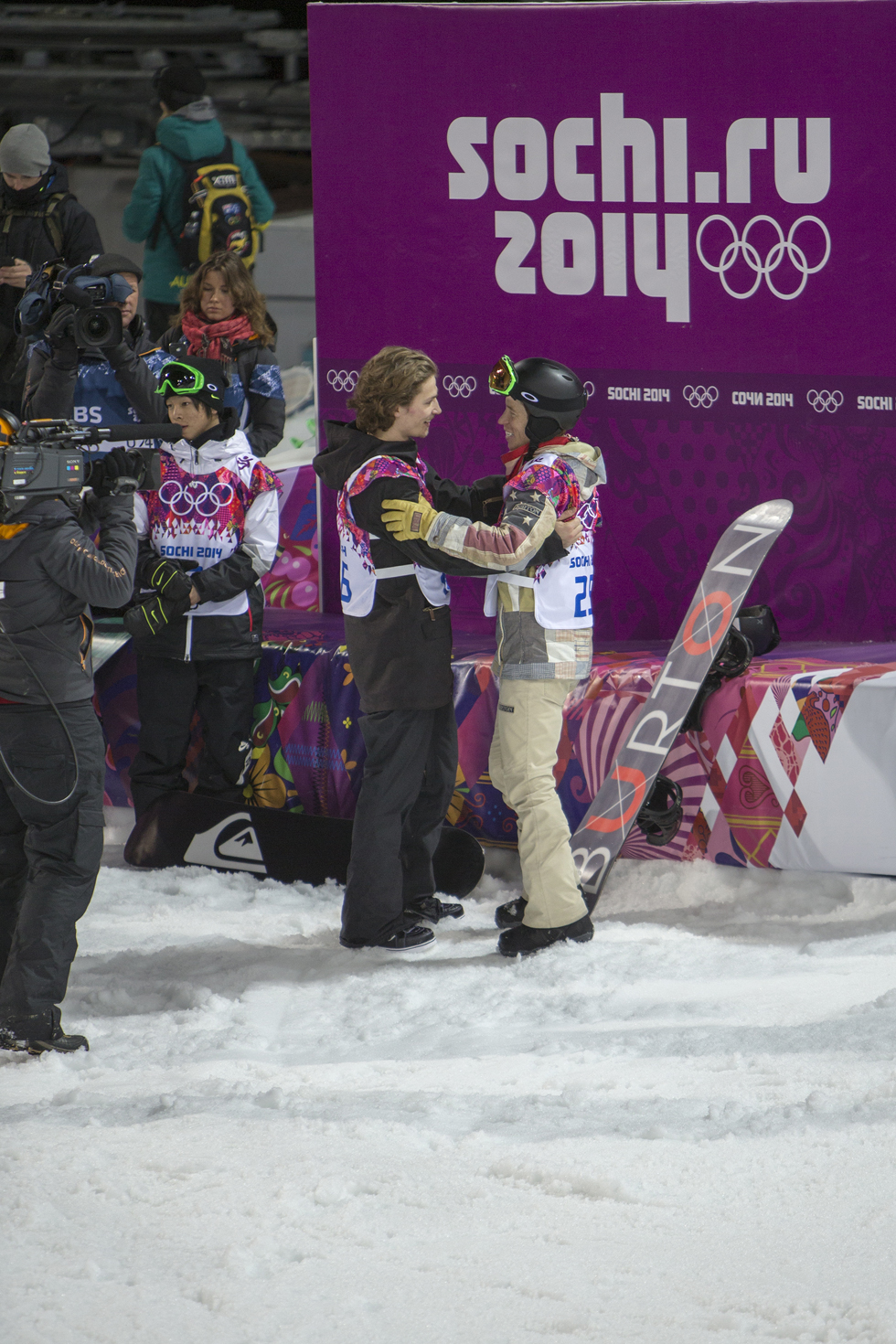 Russia Winter Olympics February 9,womans slopes style final snowboarder Jessika Jenson on the rails at top of course