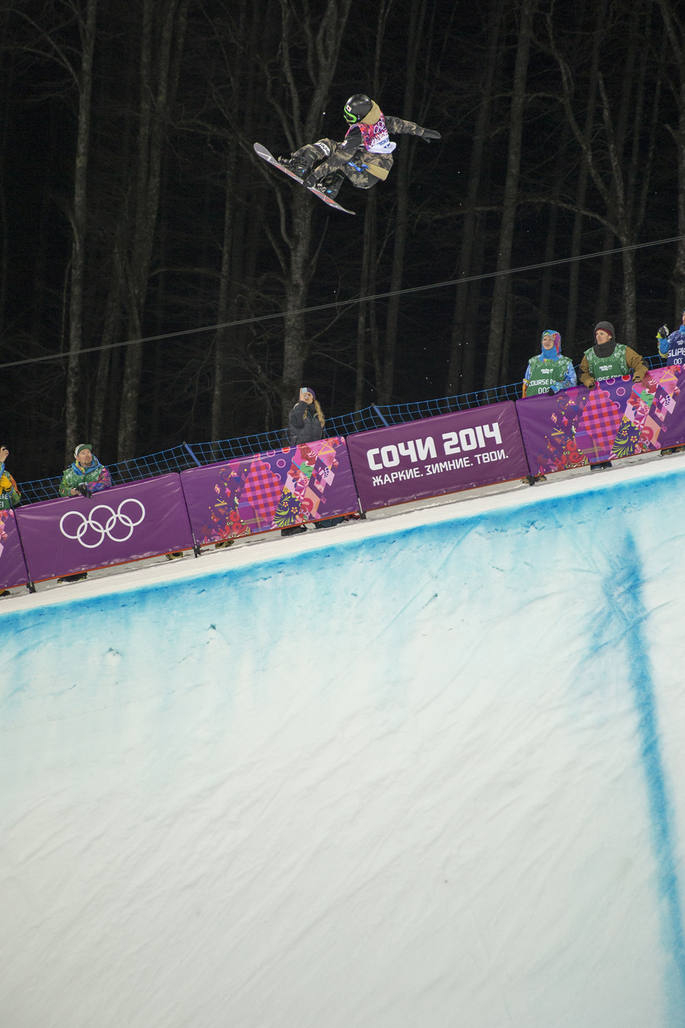 Russia Winter Olympics February 9,womans slopes style final snowboarder Jessika Jenson on the rails at top of course