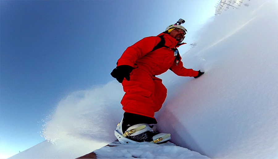 Ettore shredding his handmade pow stick in Sestriere. Photo: Ettore Barbarino