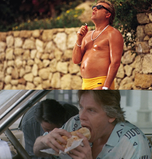 Ray Winstone (top) set to play veteran cop Angelo Pappas originally played by Gary Busey (below)