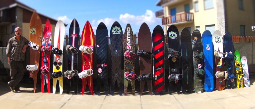 Ettore with his quiver, including his own handmade PLP board on his right. Photo: Ettore Barabino