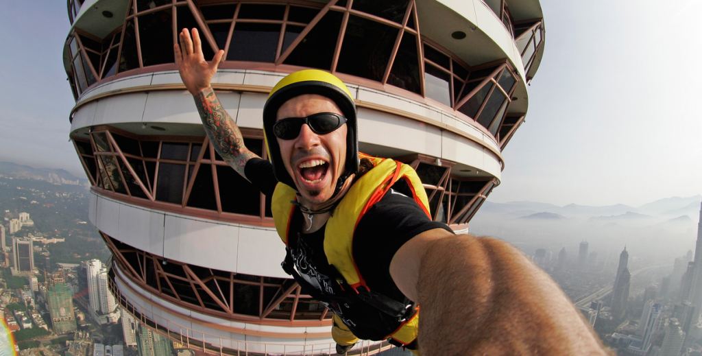 Just a casual BASE jump selfie... Photo: basedreams.com