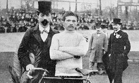 DELIGHTED IN VICTORY, MAURICE GARIN WINS THE FIRST TOUR DE FRANCE IN 1903