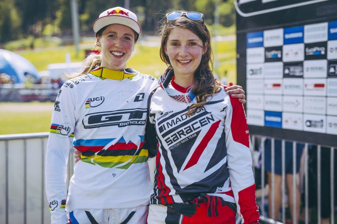 Rachel Atherton and Manon Carpenter may be rivals, but they're also mates. Photo: Laurence Crossman-Ems