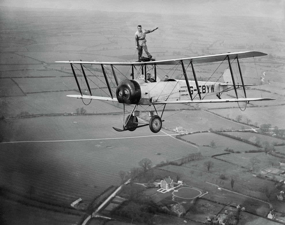 WingWalking Stunt Old Retro Black And White Photographs