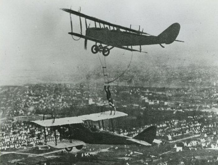 WingWalking Stunt Old Retro Black And White Photographs