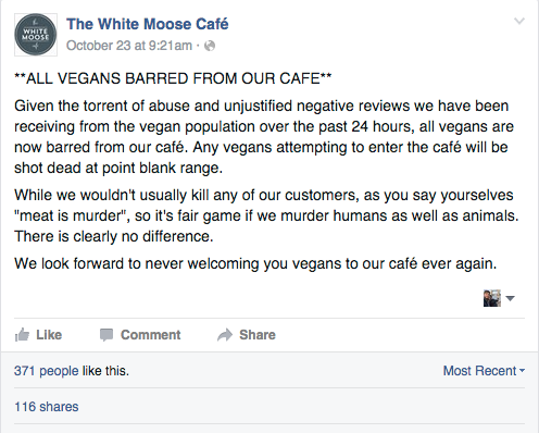 the white moose cafe dublin ireland vegan debate