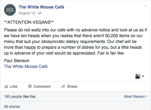 the white moose cafe dublin ireland vegan debate