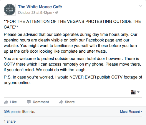 the white moose cafe dublin ireland vegan debate