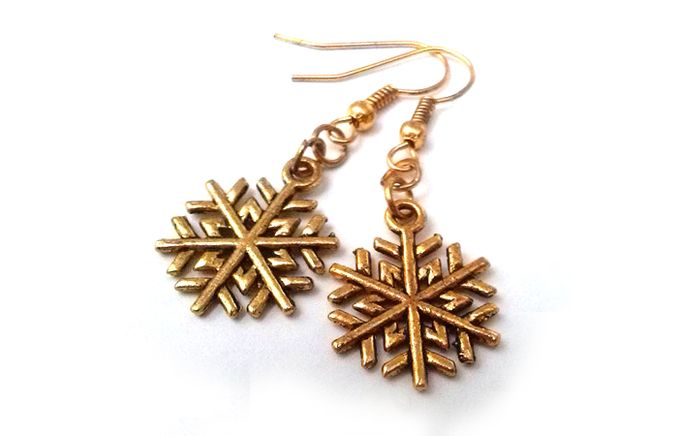 AzureAllure Gold Snowflake Earrings