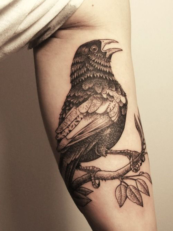 Micro-realistic bird tattoo on the inner forearm.