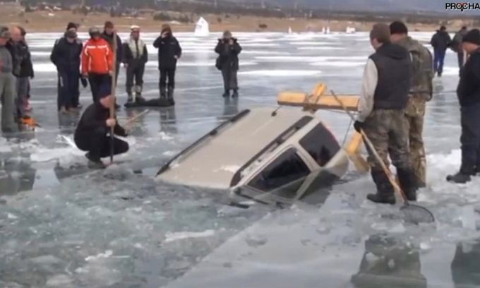 Car Russian Frozen Lake Ice