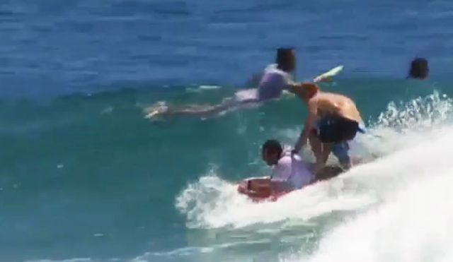 Mick Fanning Surfing Bodyboarder