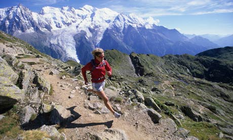 High fitness level  tracks climb into the mountains above Chamonix, France